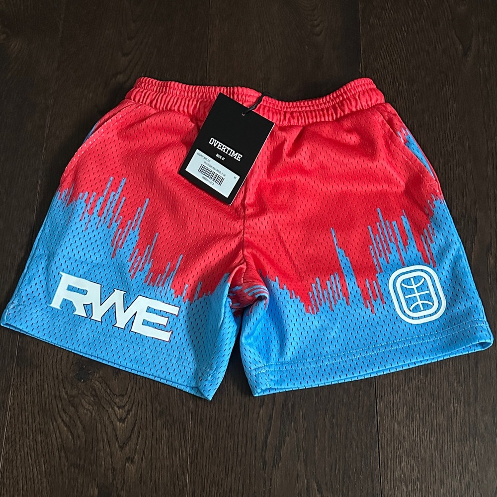 Red and Blue Graphic Mesh Shorts